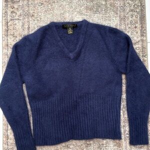 Tesori angora wool Navy Blue V-Neck Sweater